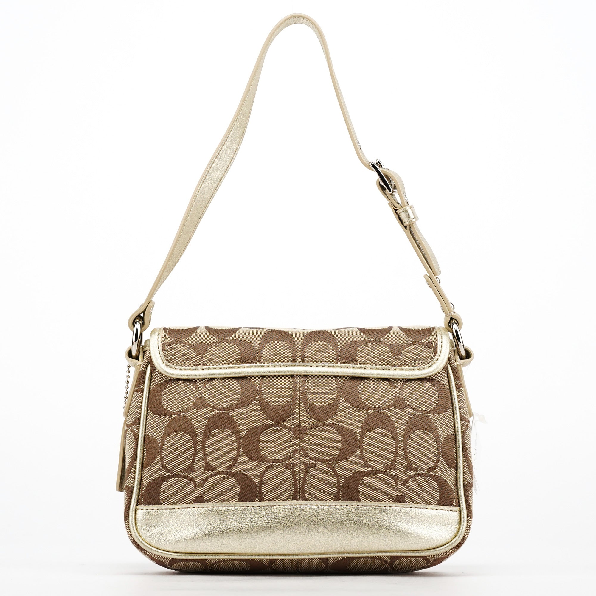 F14282 Beige Gold Signature Turnlock Bag