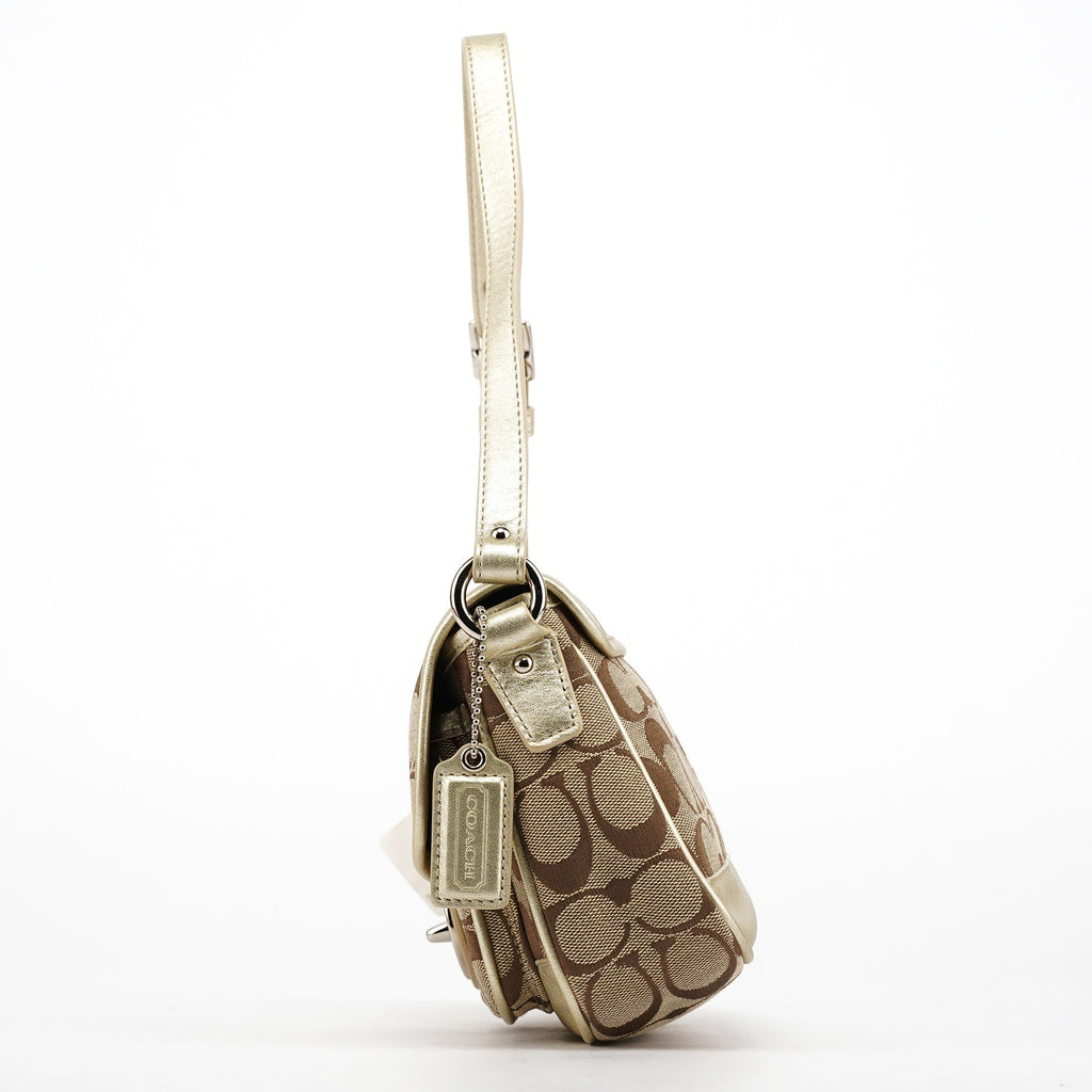 F14282 Beige Gold Signature Turnlock Bag