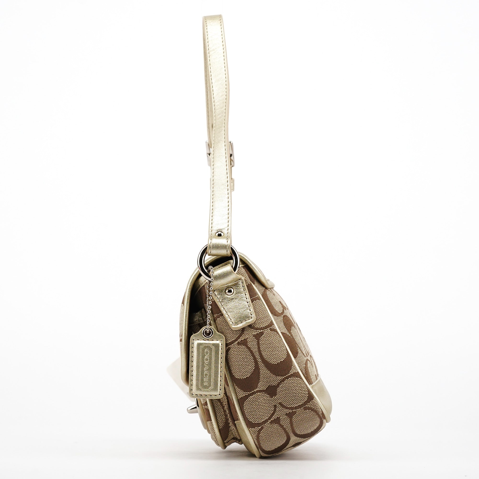 F14282 Beige Gold Signature Turnlock Bag