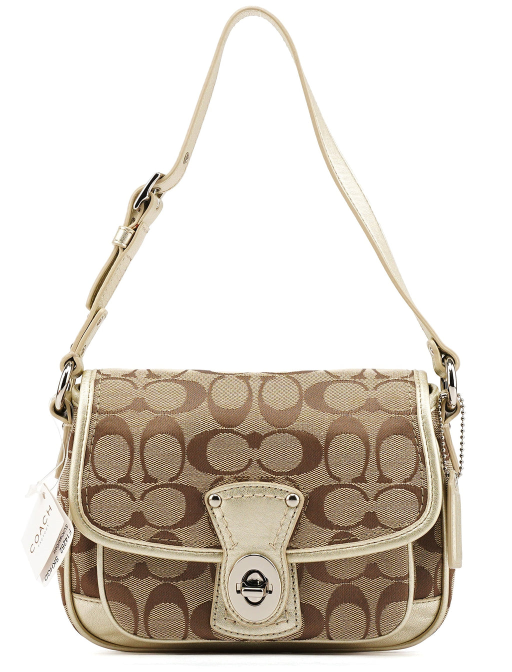 F14282 Beige Gold Signature Turnlock Bag