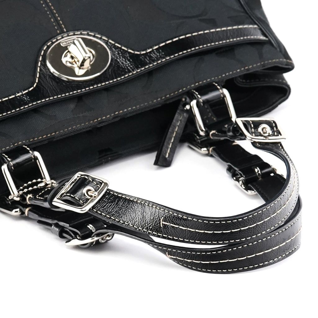 F14415 Black Signature Turnlock Tote Bag
