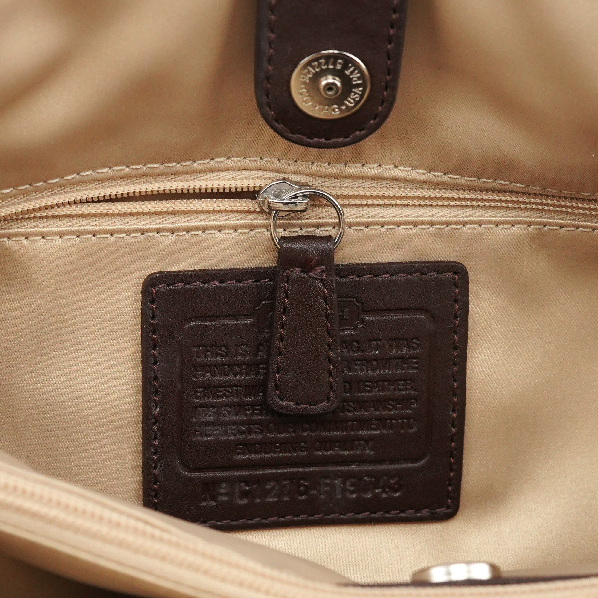 F19043 Beige Signature Turnlock Tote Bag
