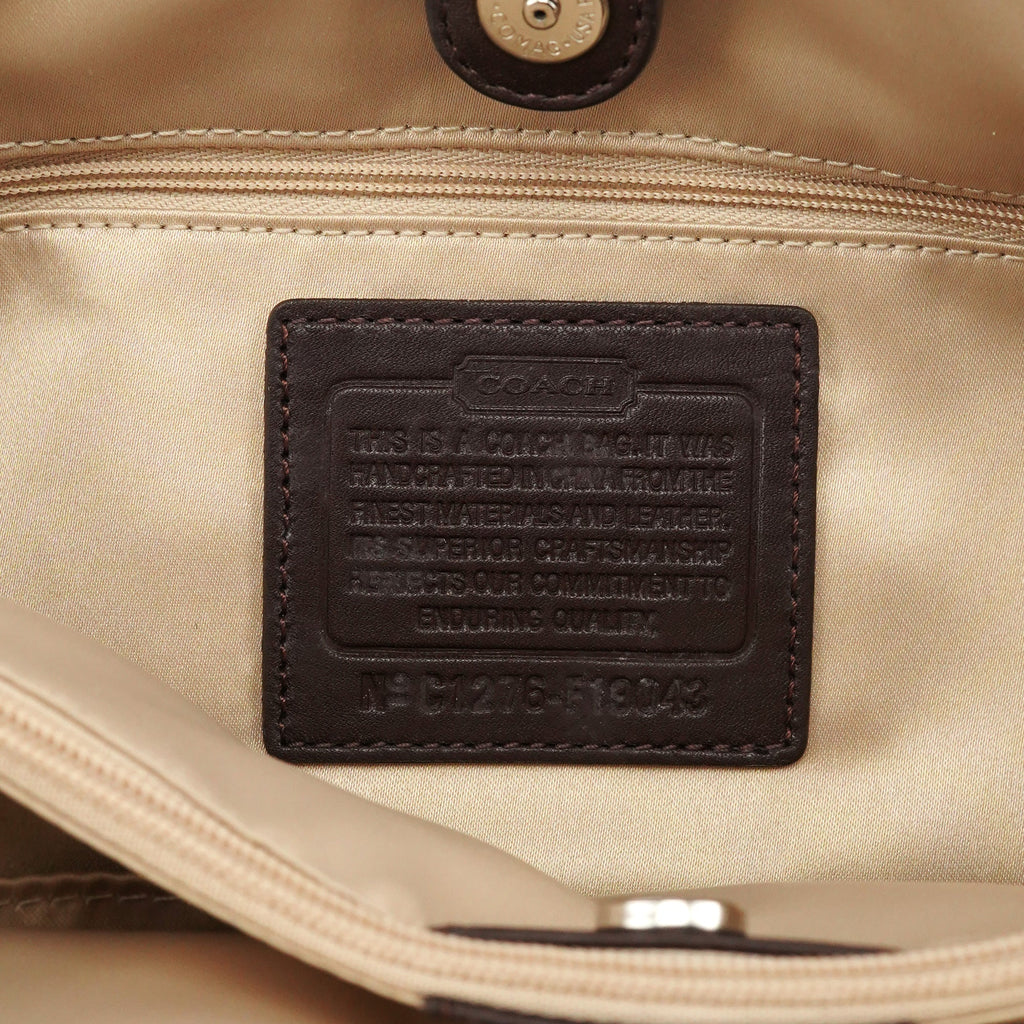 F19043 Beige Signature Turnlock Tote Bag