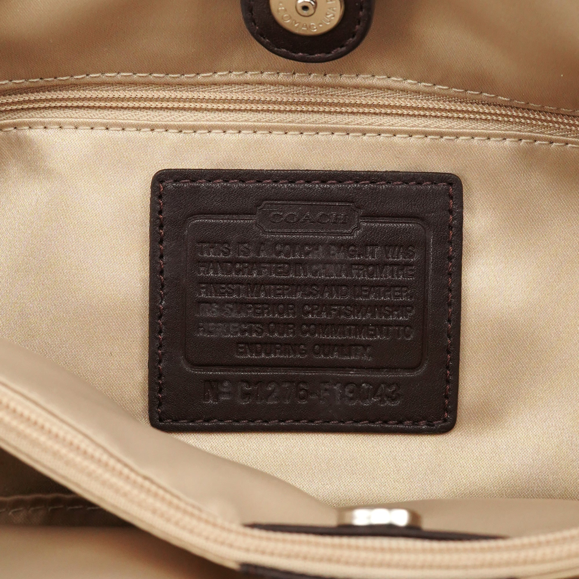 F19043 Beige Signature Turnlock Tote Bag
