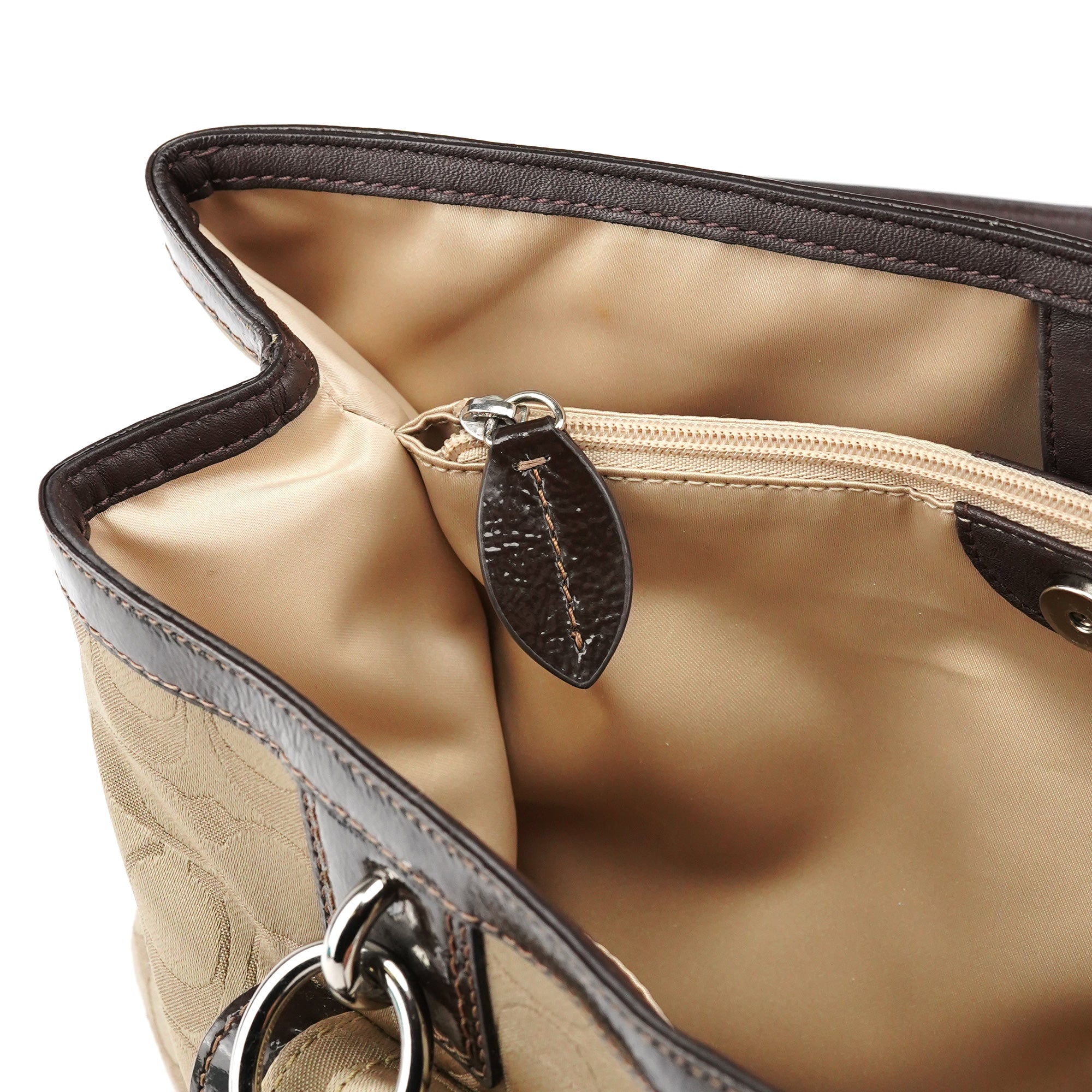 F19043 Beige Signature Turnlock Tote Bag