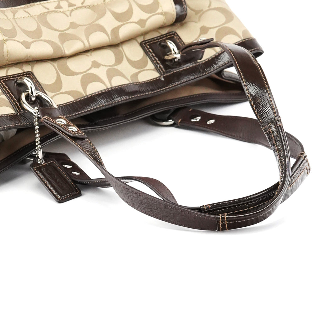 F19043 Beige Signature Turnlock Tote Bag