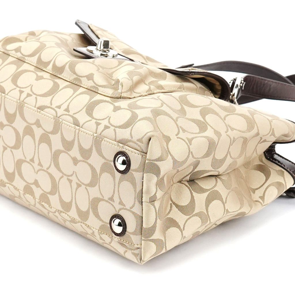 F19043 Beige Signature Turnlock Tote Bag