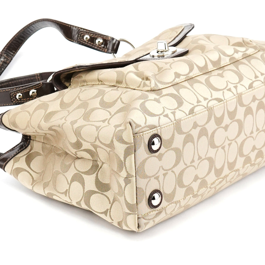 F19043 Beige Signature Turnlock Tote Bag