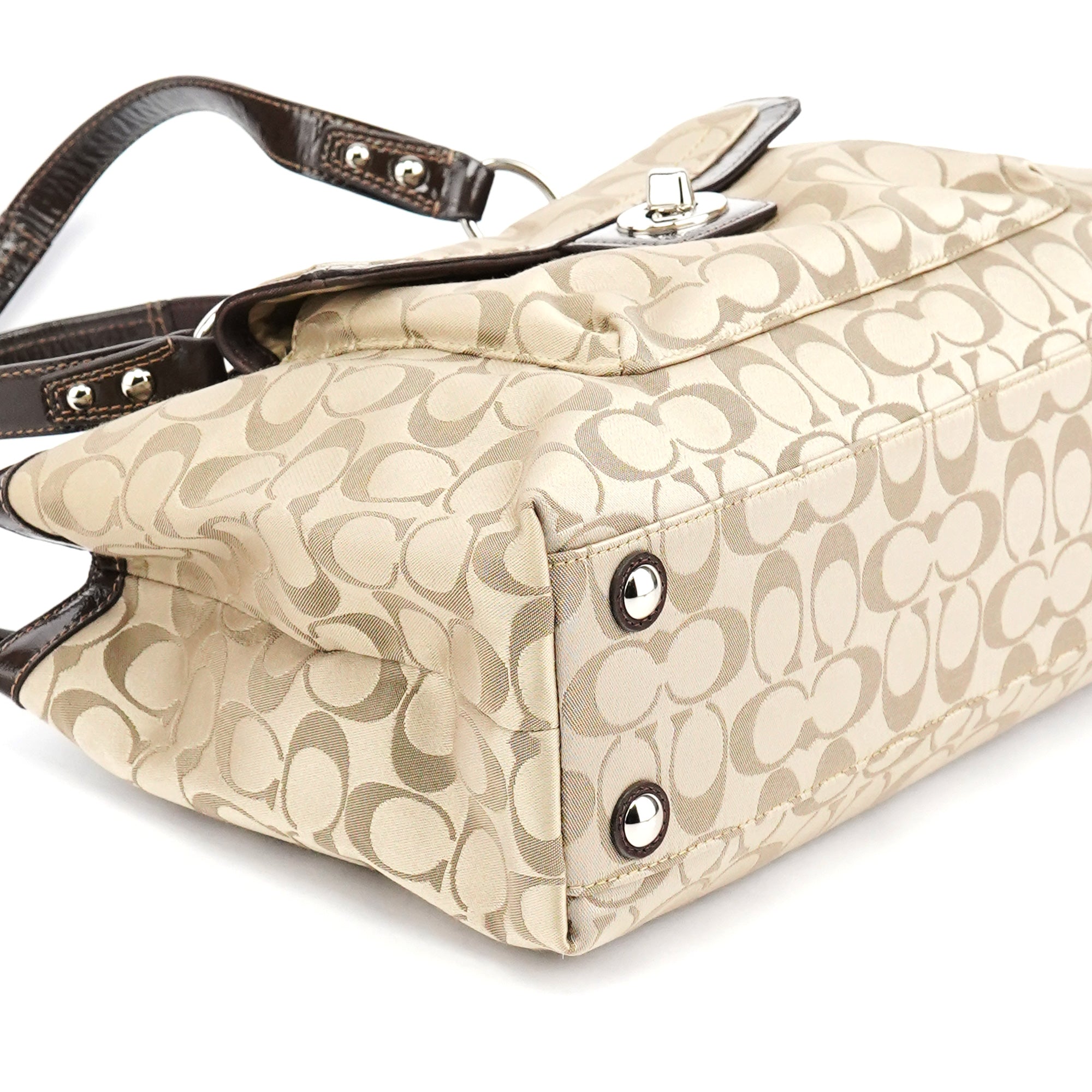 F19043 Beige Signature Turnlock Tote Bag