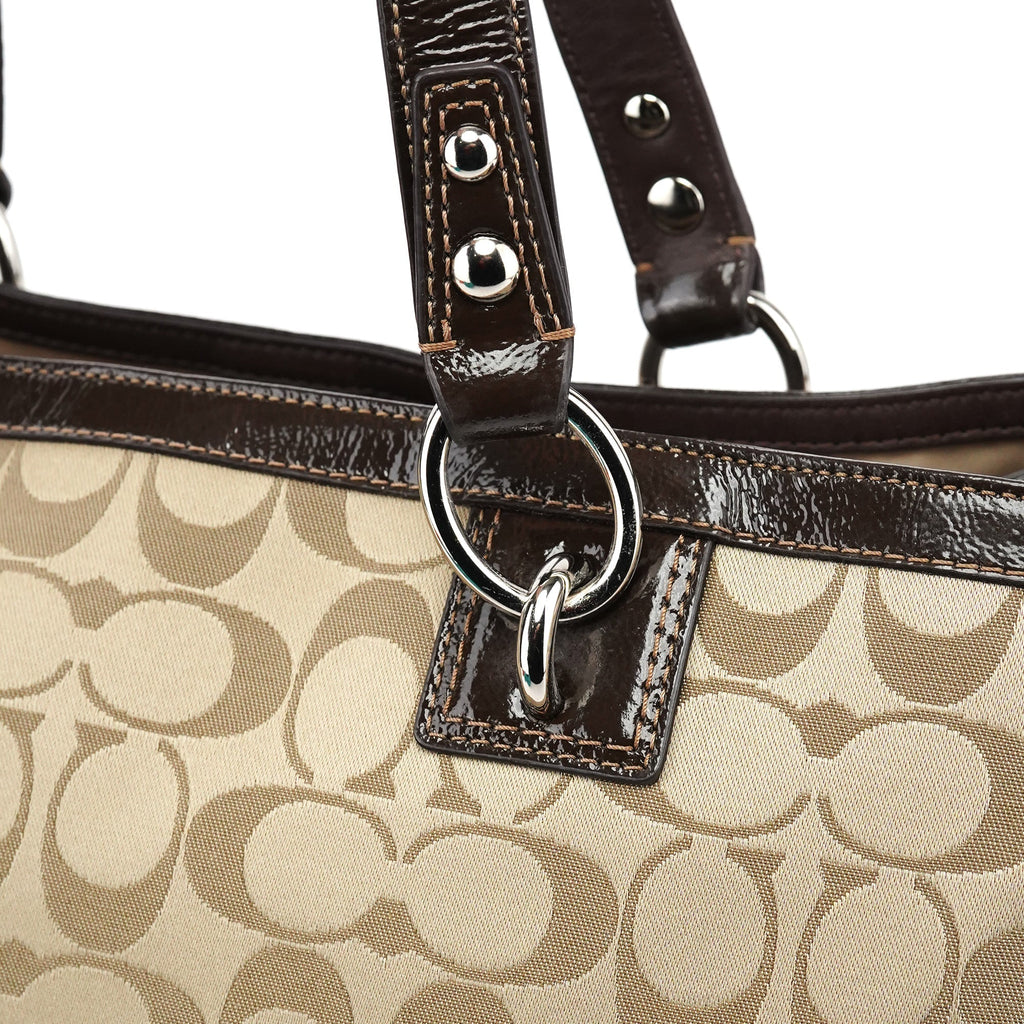 F19043 Beige Signature Turnlock Tote Bag