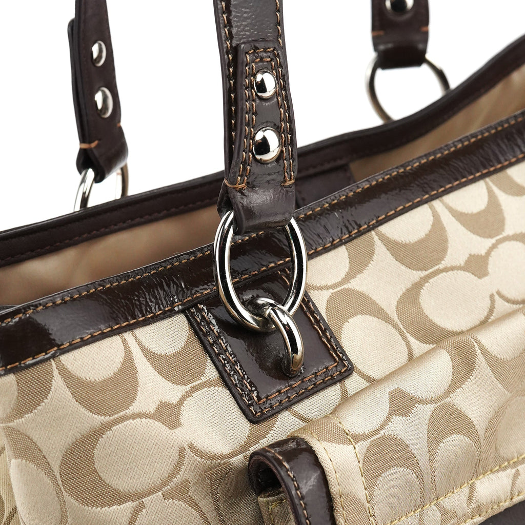 F19043 Beige Signature Turnlock Tote Bag