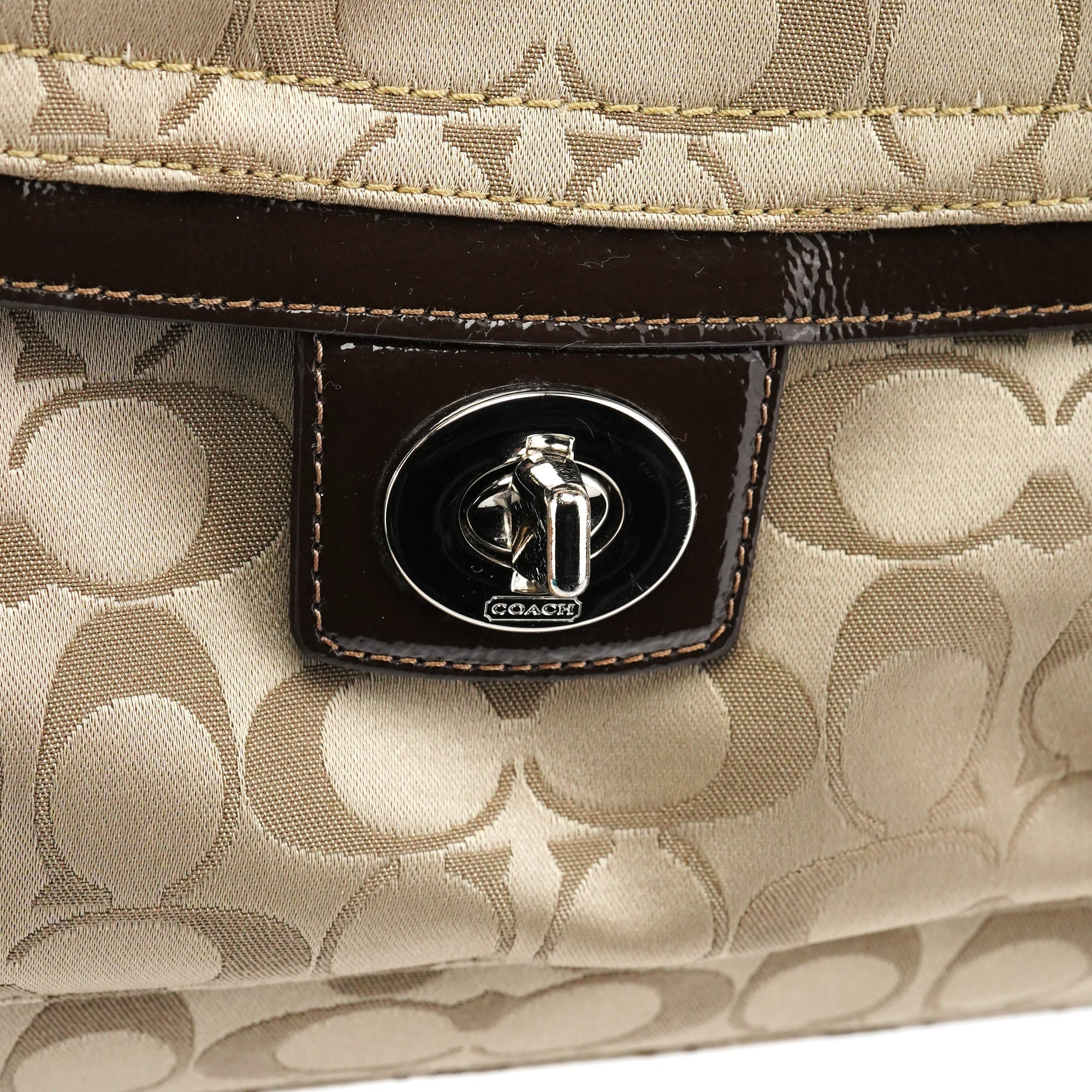 F19043 Beige Signature Turnlock Tote Bag