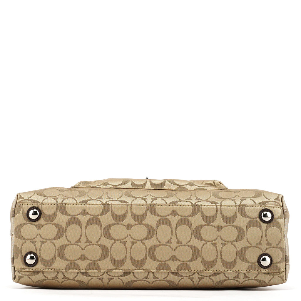 F19043 Beige Signature Turnlock Tote Bag