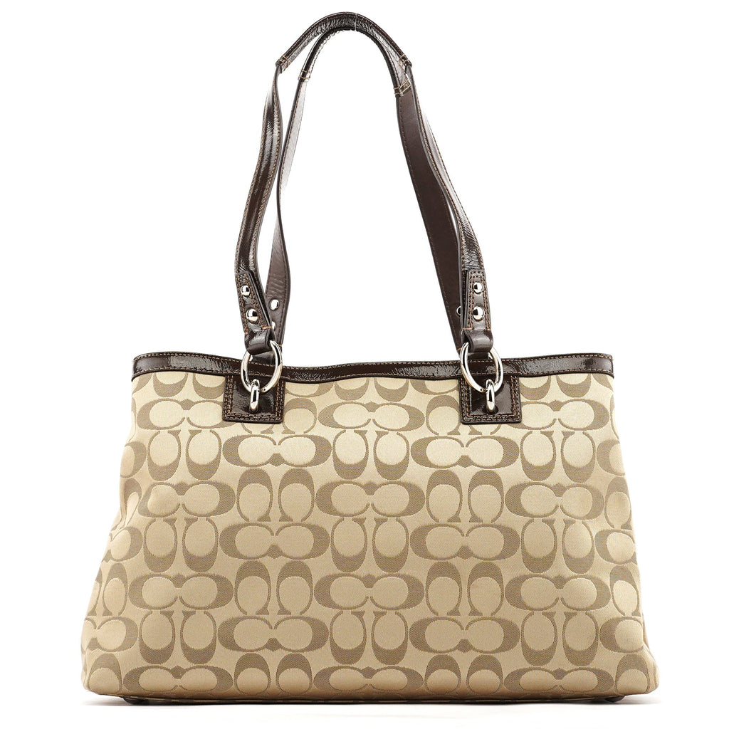 F19043 Beige Signature Turnlock Tote Bag