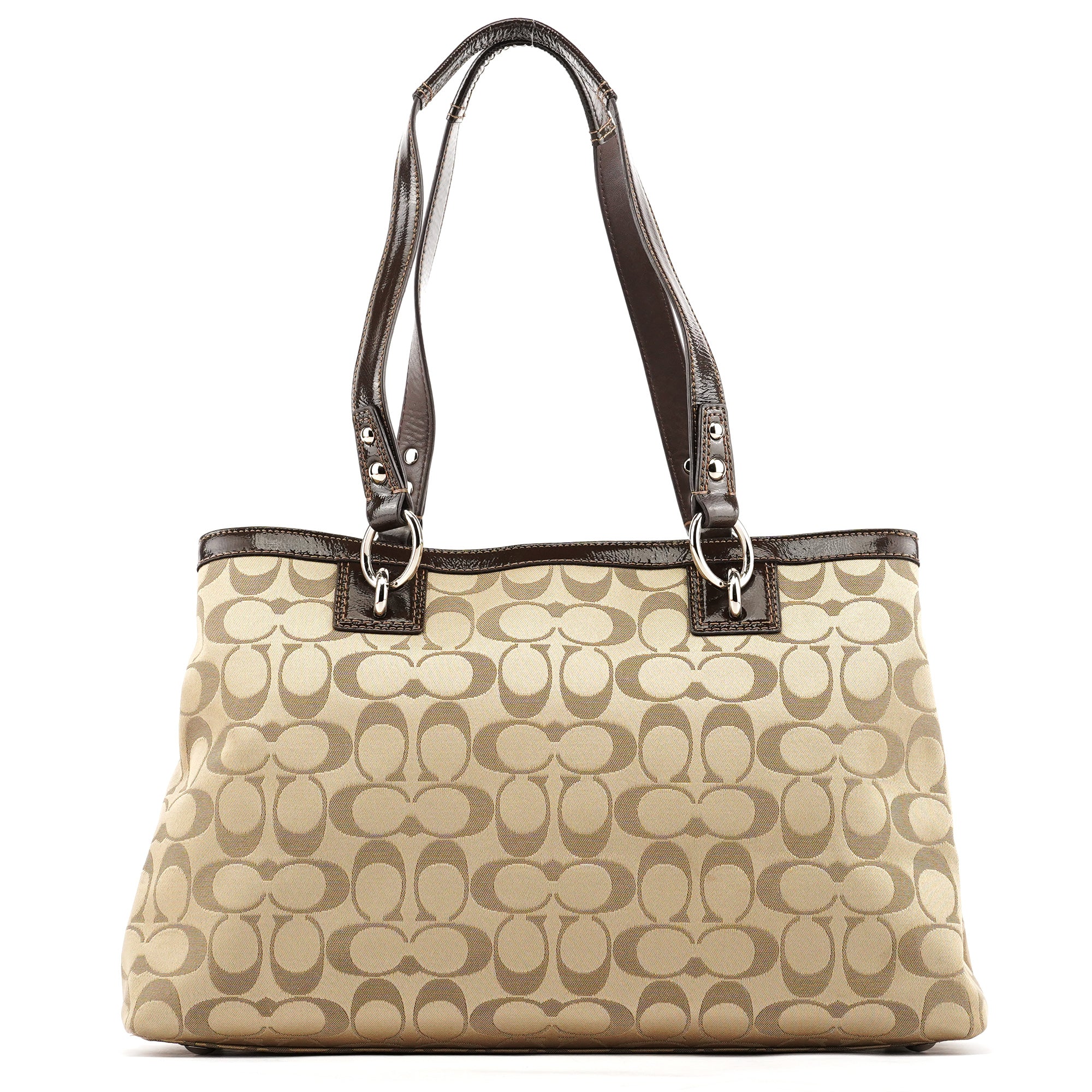 F19043 Beige Signature Turnlock Tote Bag