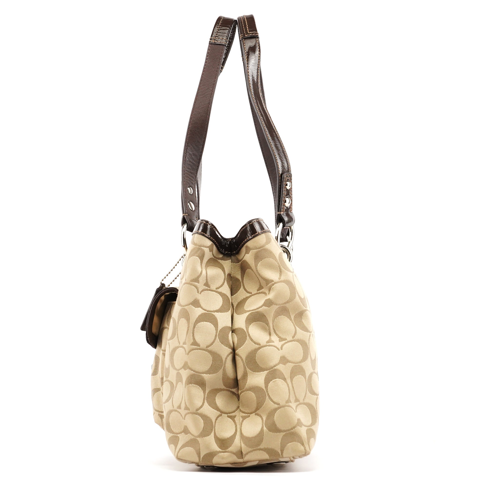 F19043 Beige Signature Turnlock Tote Bag