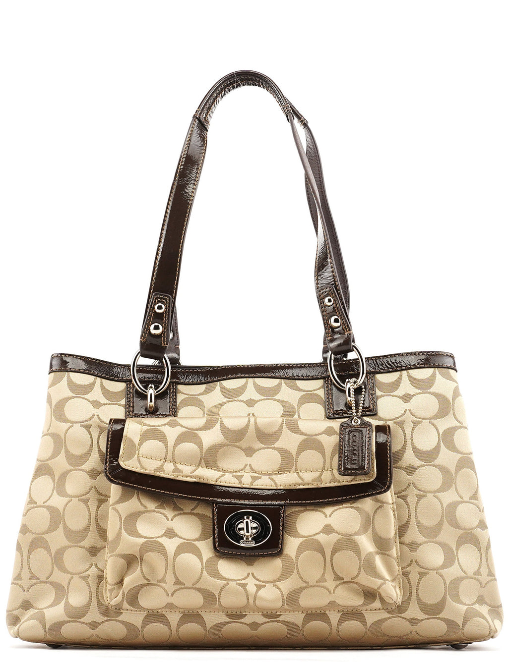 F19043 Beige Signature Turnlock Tote Bag