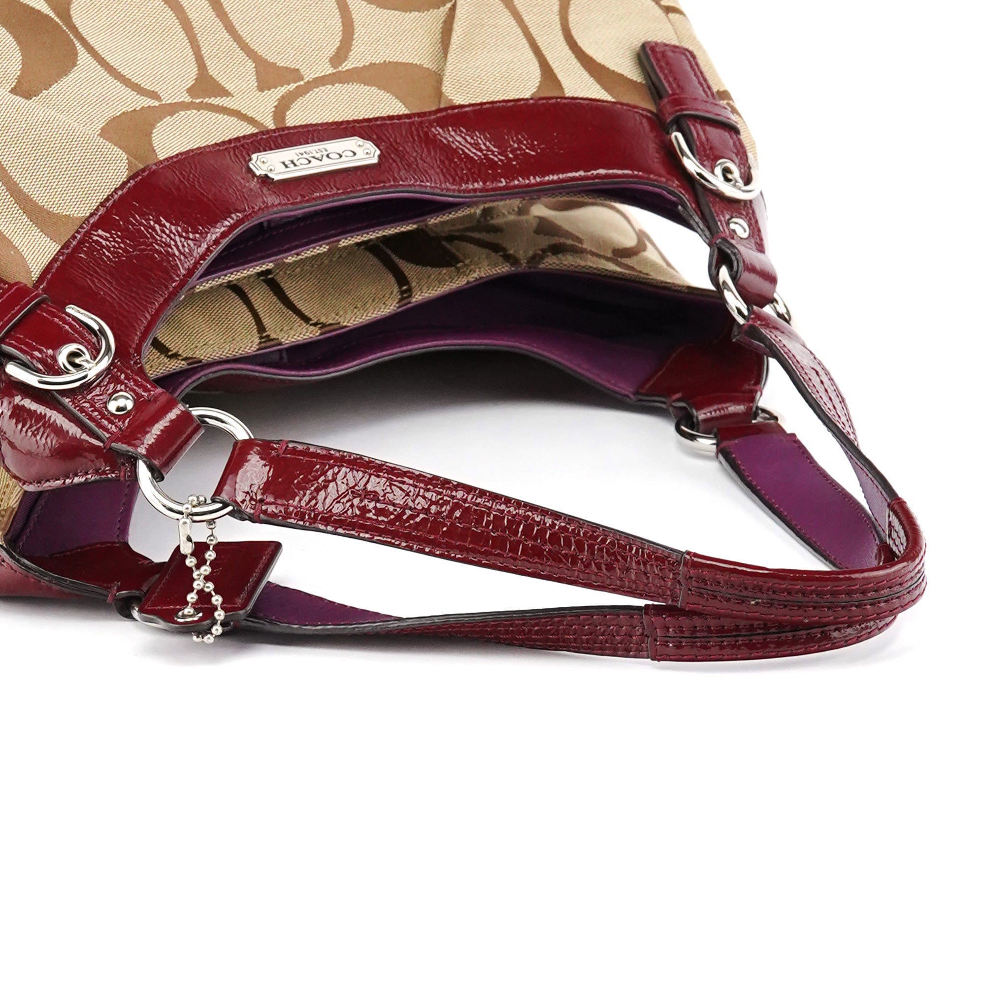 F19251 Beige Signature Canvas Hobo Shoulder Bag
