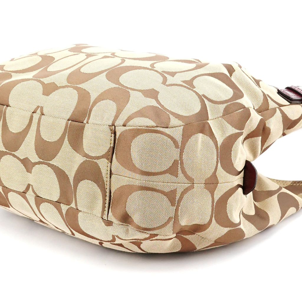 F19251 Beige Signature Canvas Hobo Shoulder Bag
