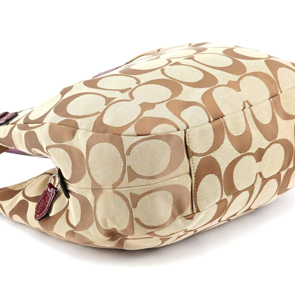F19251 Beige Signature Canvas Hobo Shoulder Bag