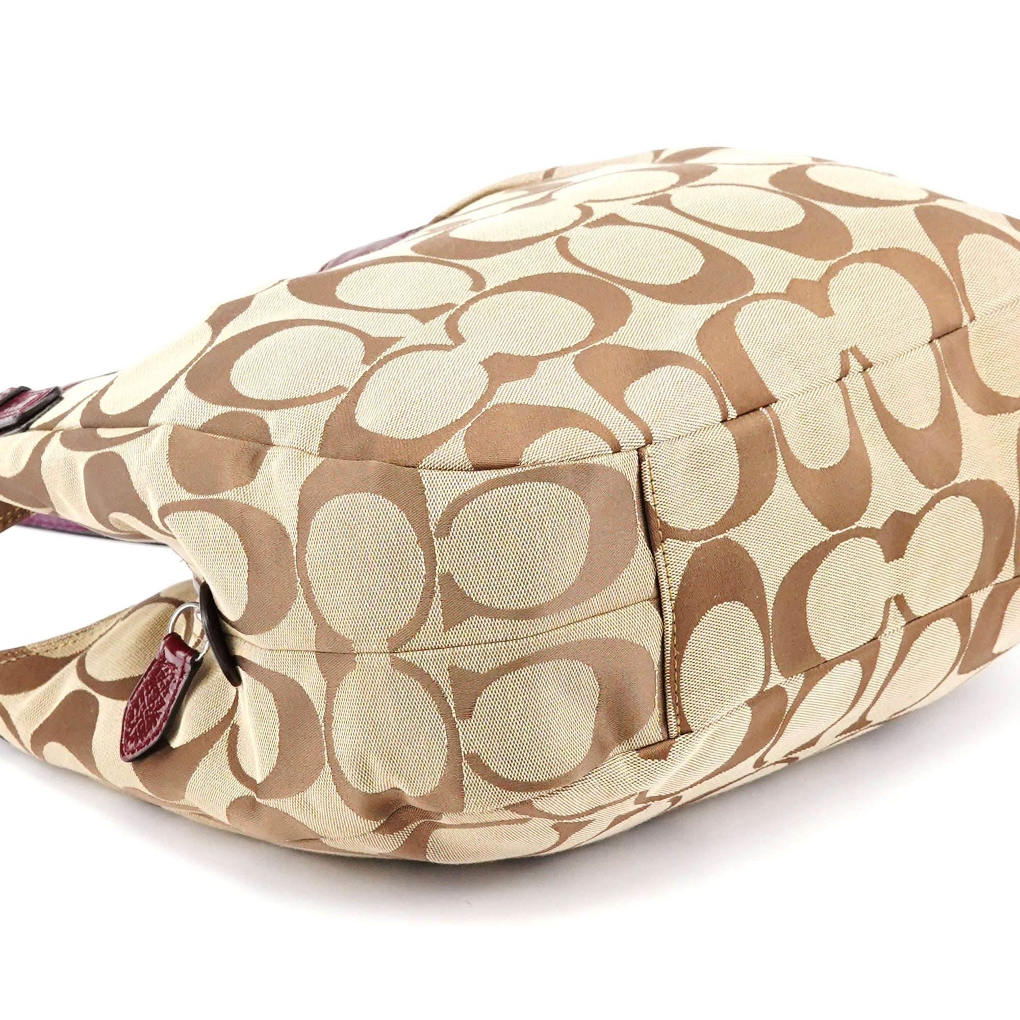 F19251 Beige Signature Canvas Hobo Shoulder Bag