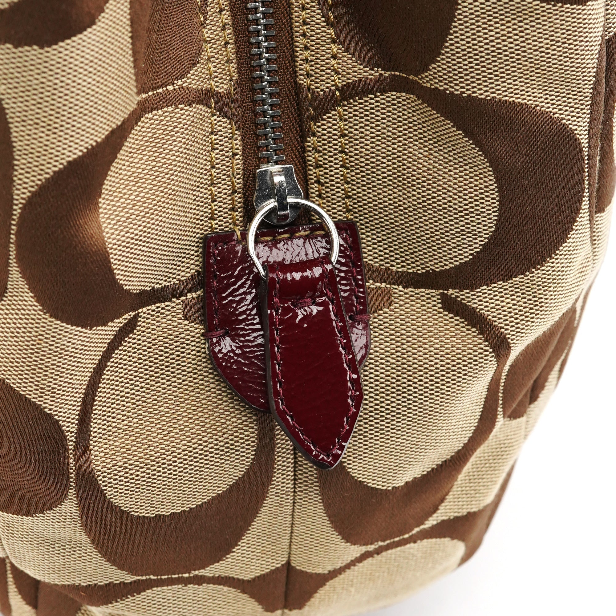F19251 Beige Signature Canvas Hobo Shoulder Bag