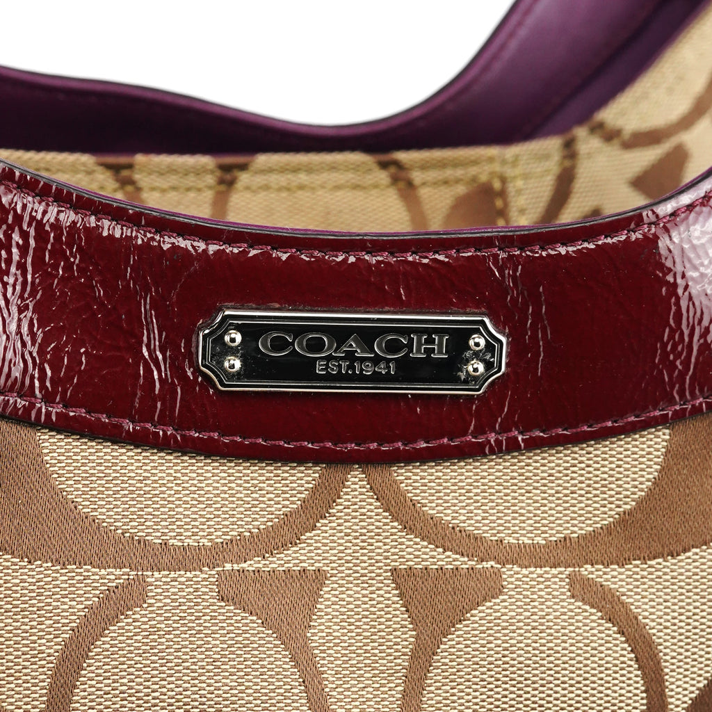 F19251 Beige Signature Canvas Hobo Shoulder Bag