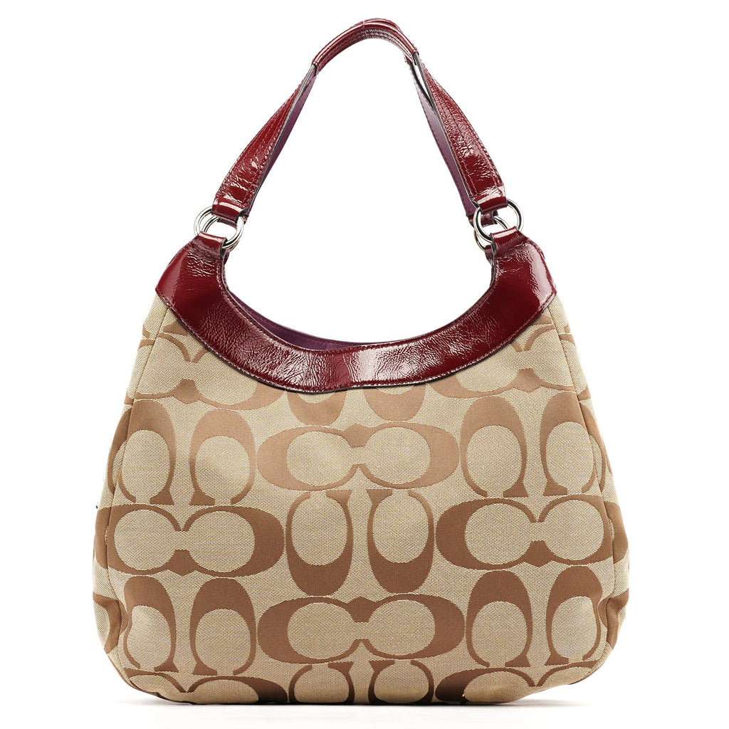 F19251 Beige Signature Canvas Hobo Shoulder Bag