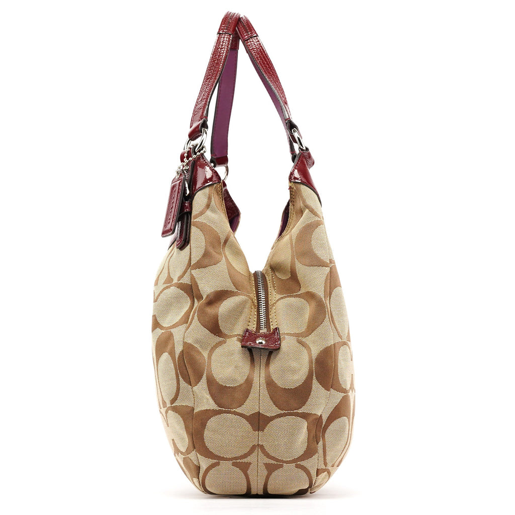 F19251 Beige Signature Canvas Hobo Shoulder Bag