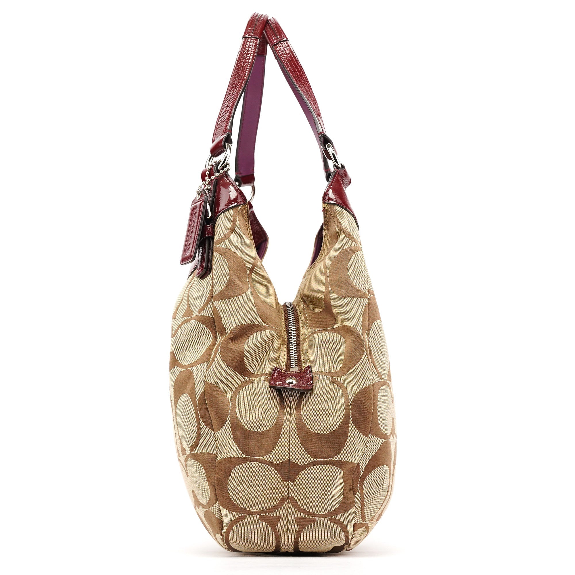 F19251 Beige Signature Canvas Hobo Shoulder Bag