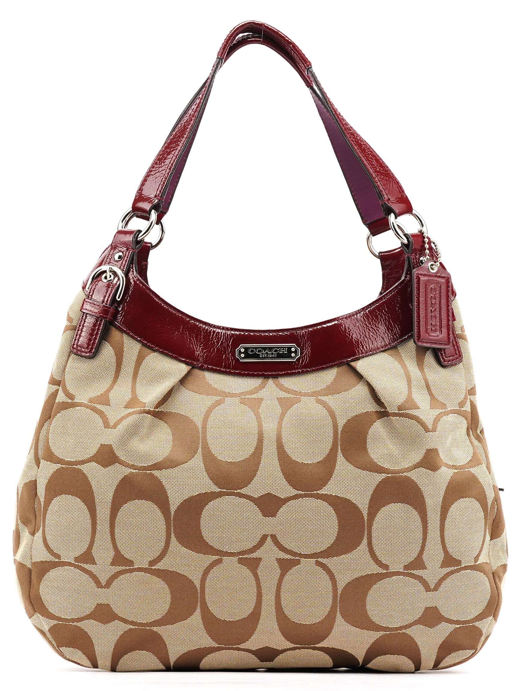 F19251 Beige Signature Canvas Hobo Shoulder Bag