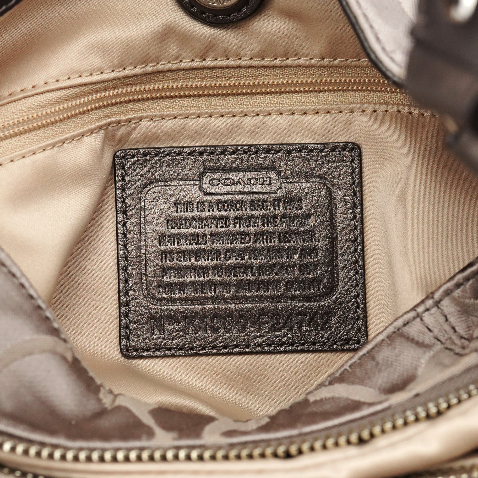 F24742 Beige Metallic Leather Soho Tote Bag