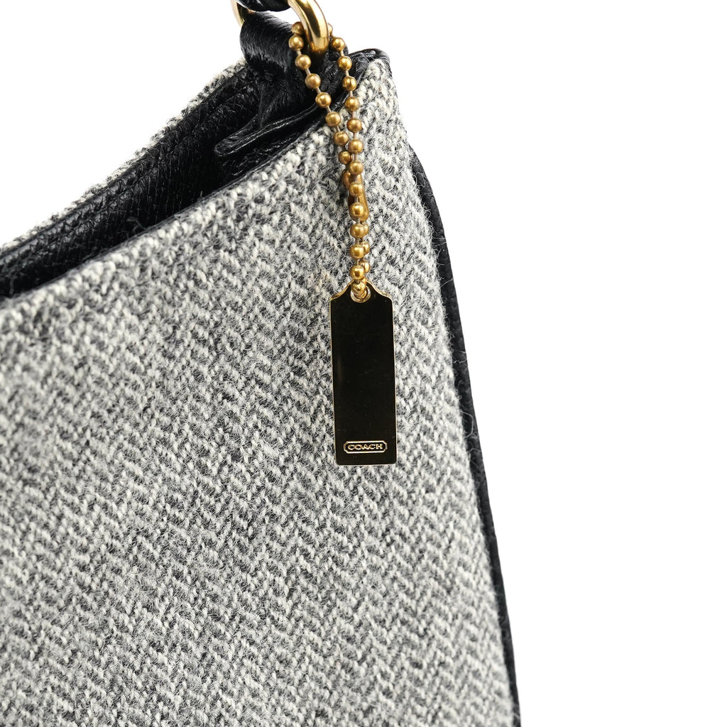 Grey Herringbone Wool Shoulder Bag