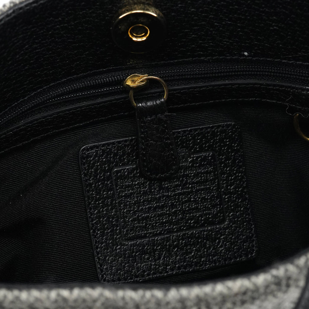 Grey Herringbone Wool Shoulder Bag