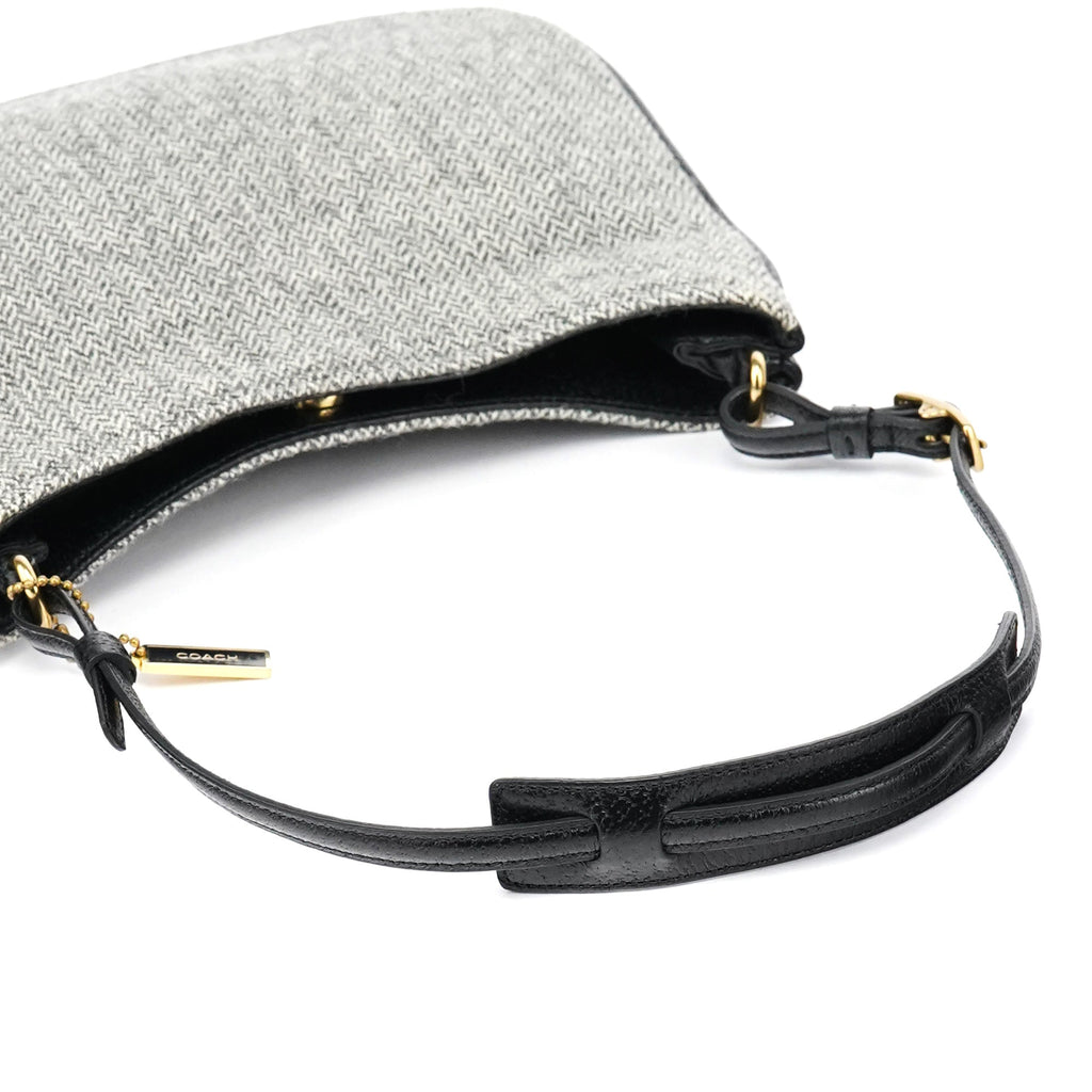 Grey Herringbone Wool Shoulder Bag