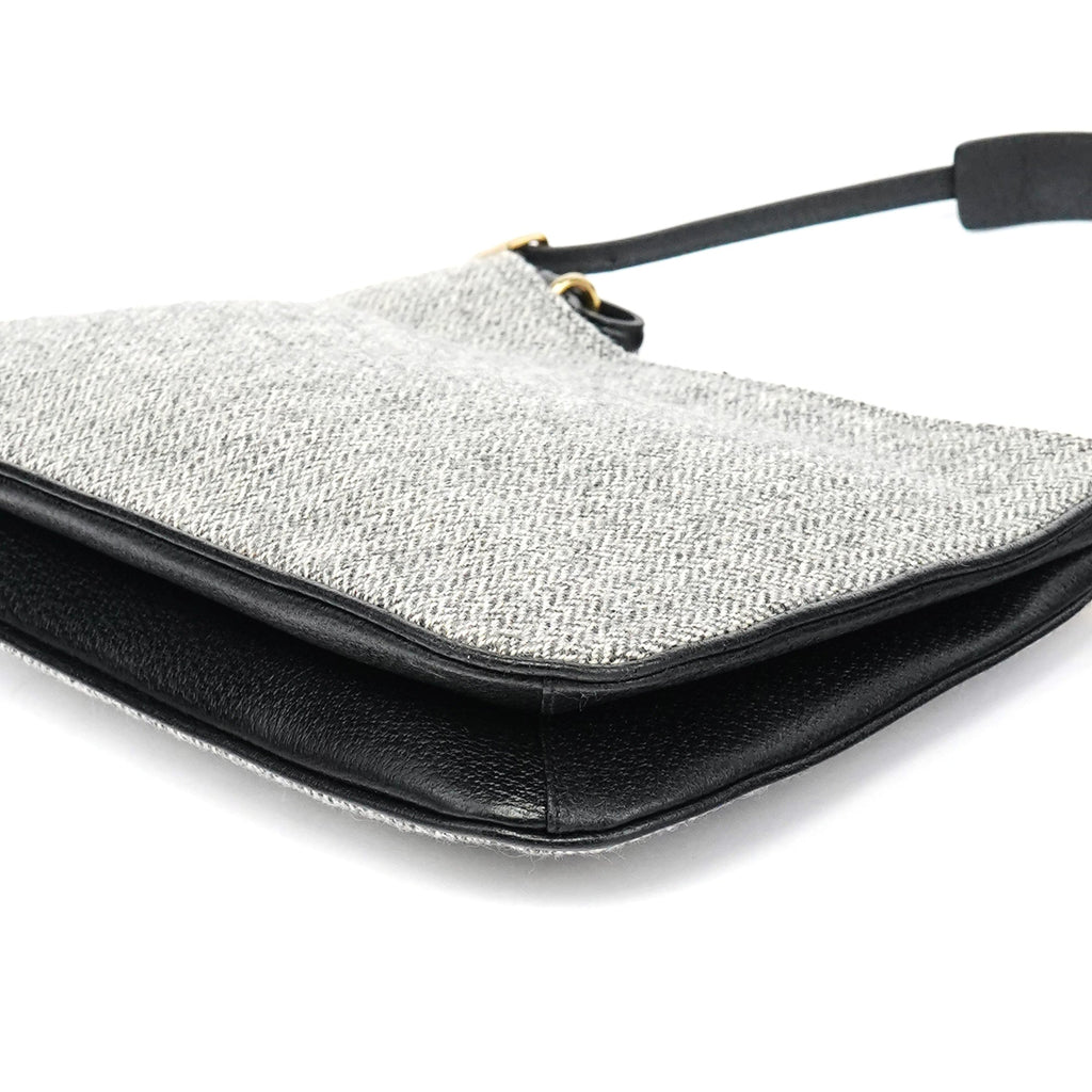 Grey Herringbone Wool Shoulder Bag
