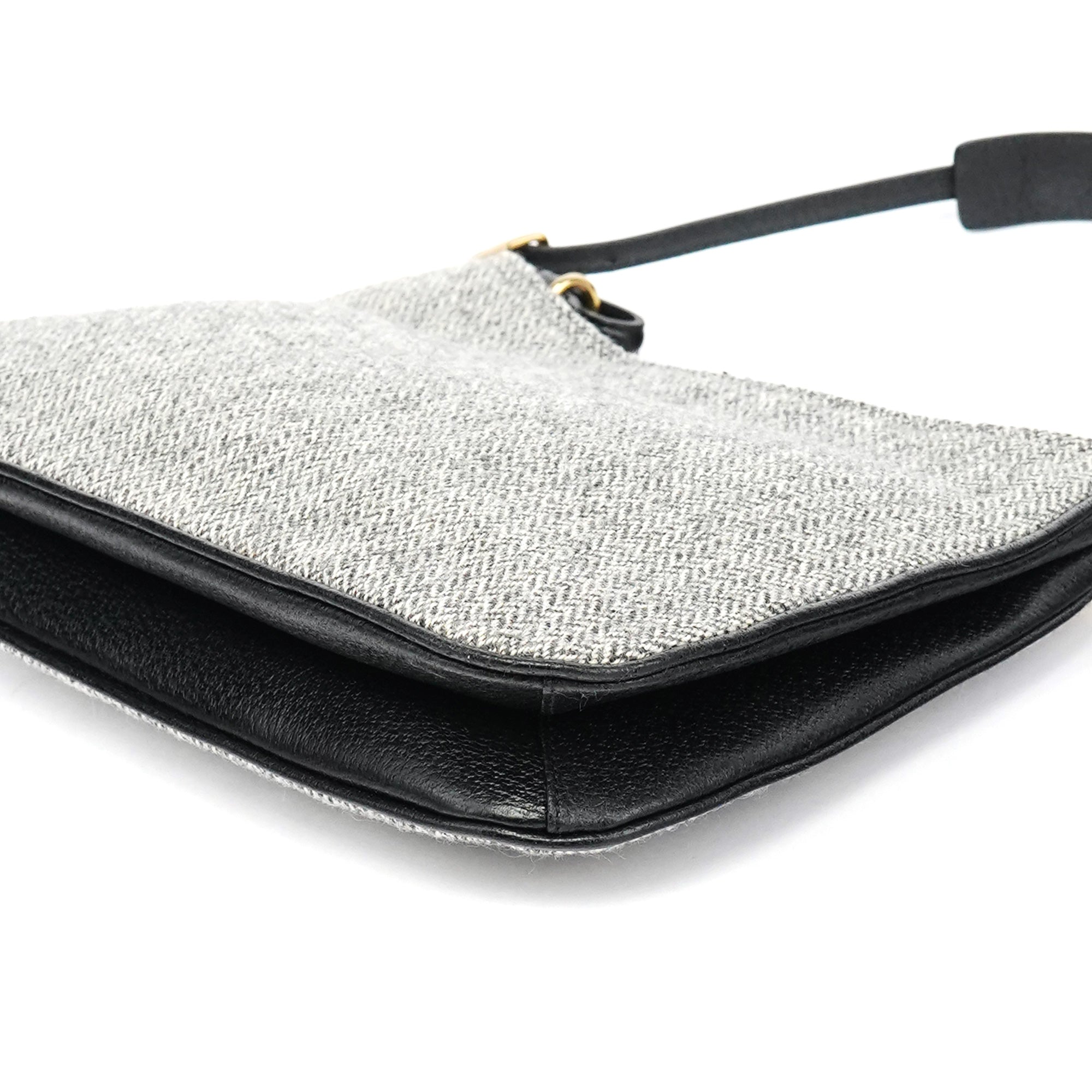 Grey Herringbone Wool Shoulder Bag