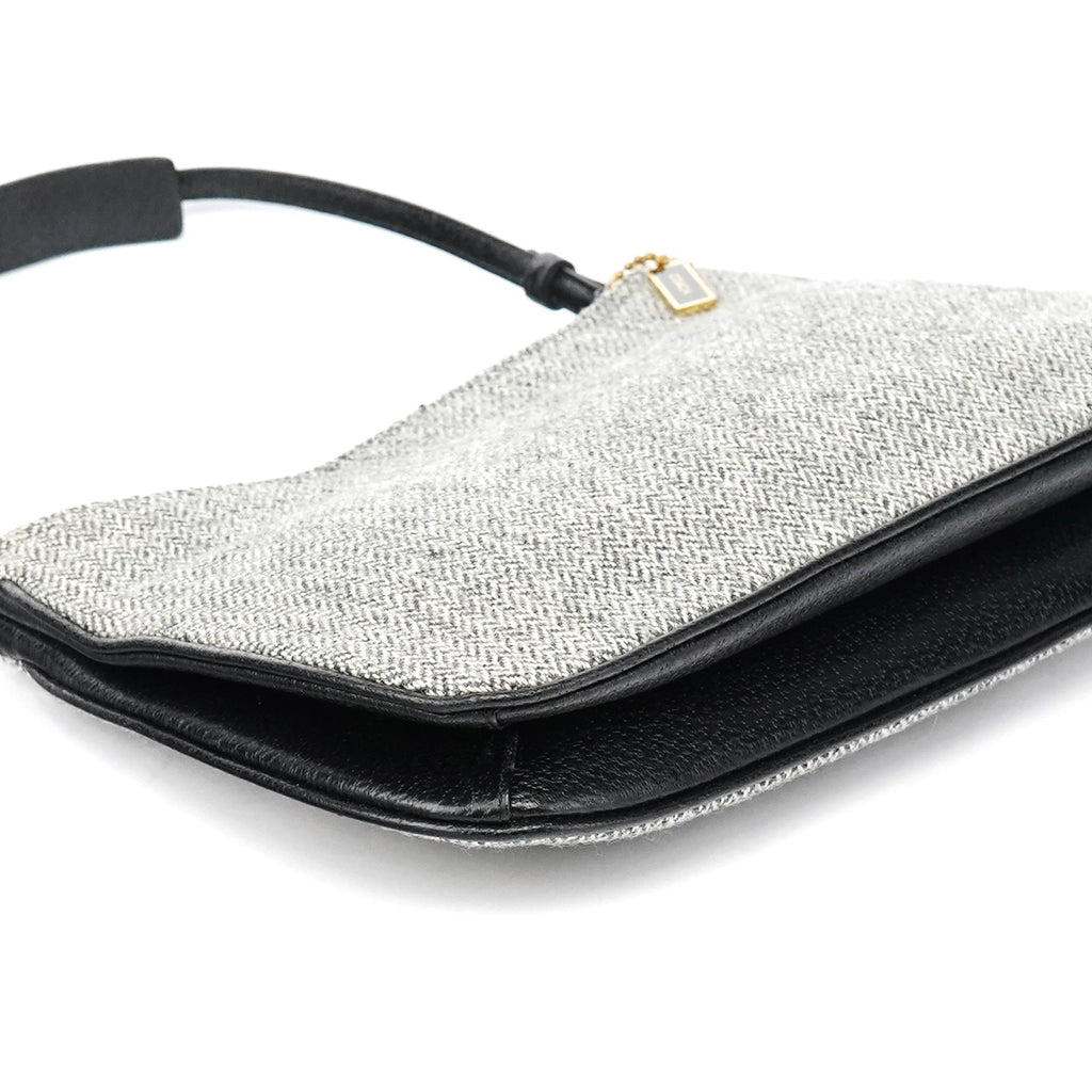 Grey Herringbone Wool Shoulder Bag