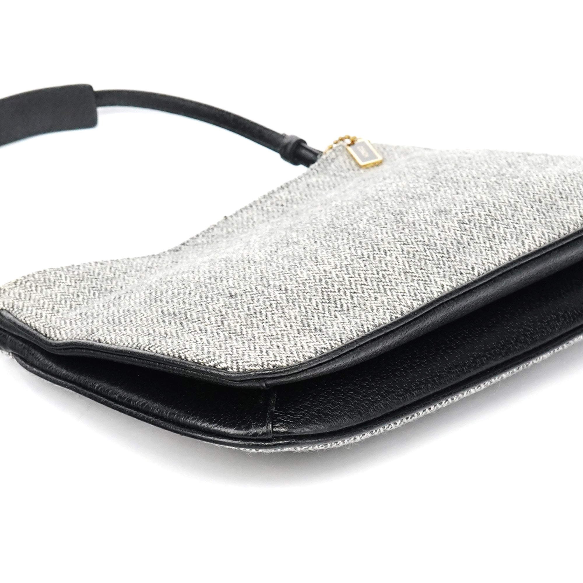 Grey Herringbone Wool Shoulder Bag