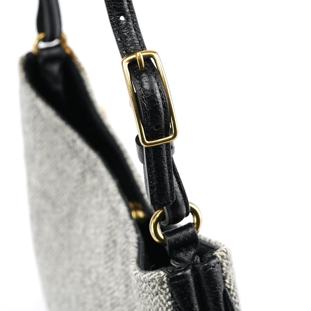 Grey Herringbone Wool Shoulder Bag