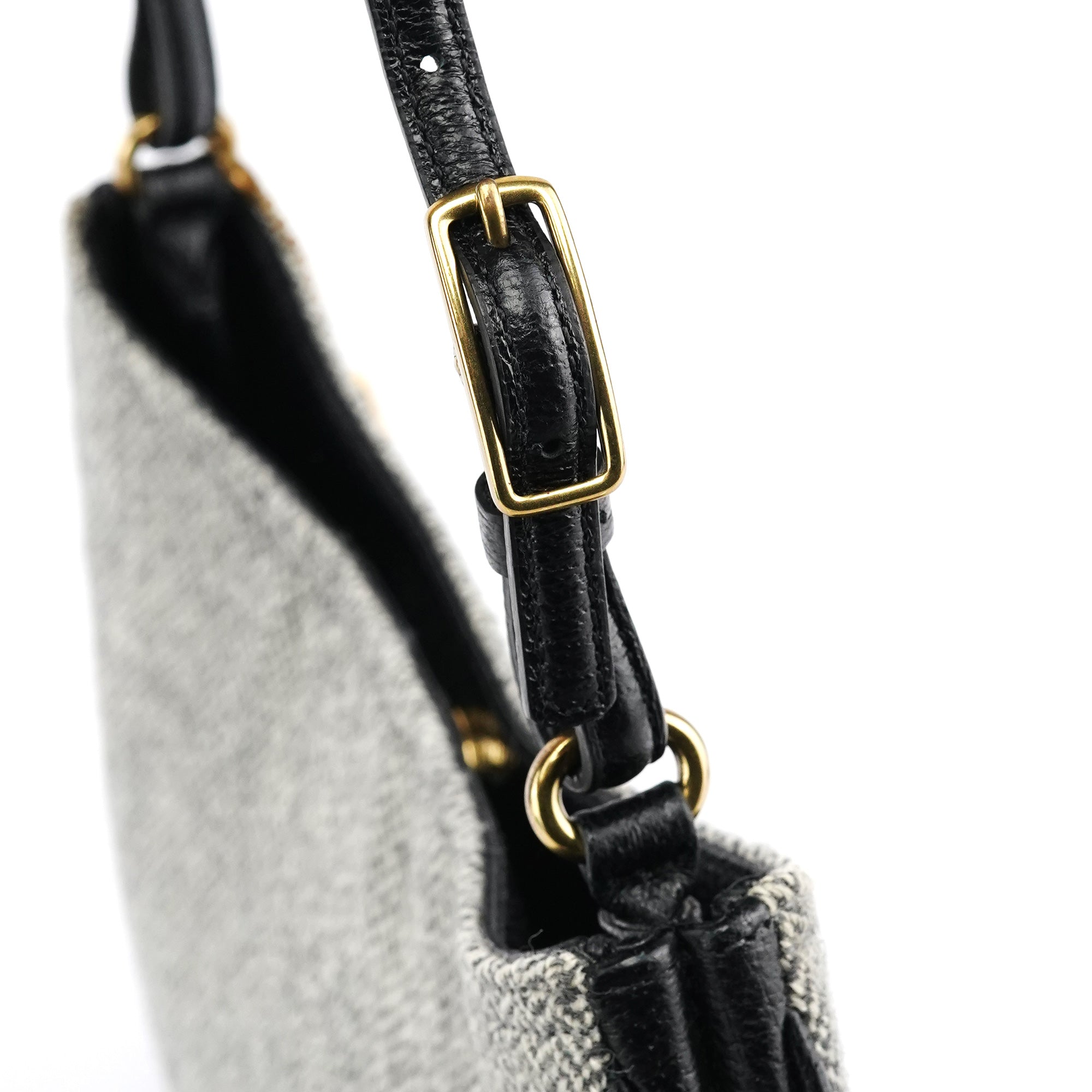 Grey Herringbone Wool Shoulder Bag