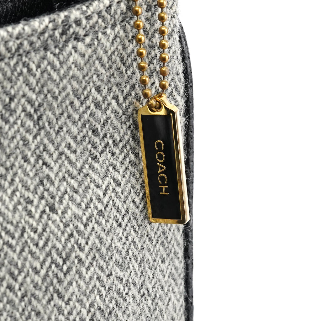 Grey Herringbone Wool Shoulder Bag