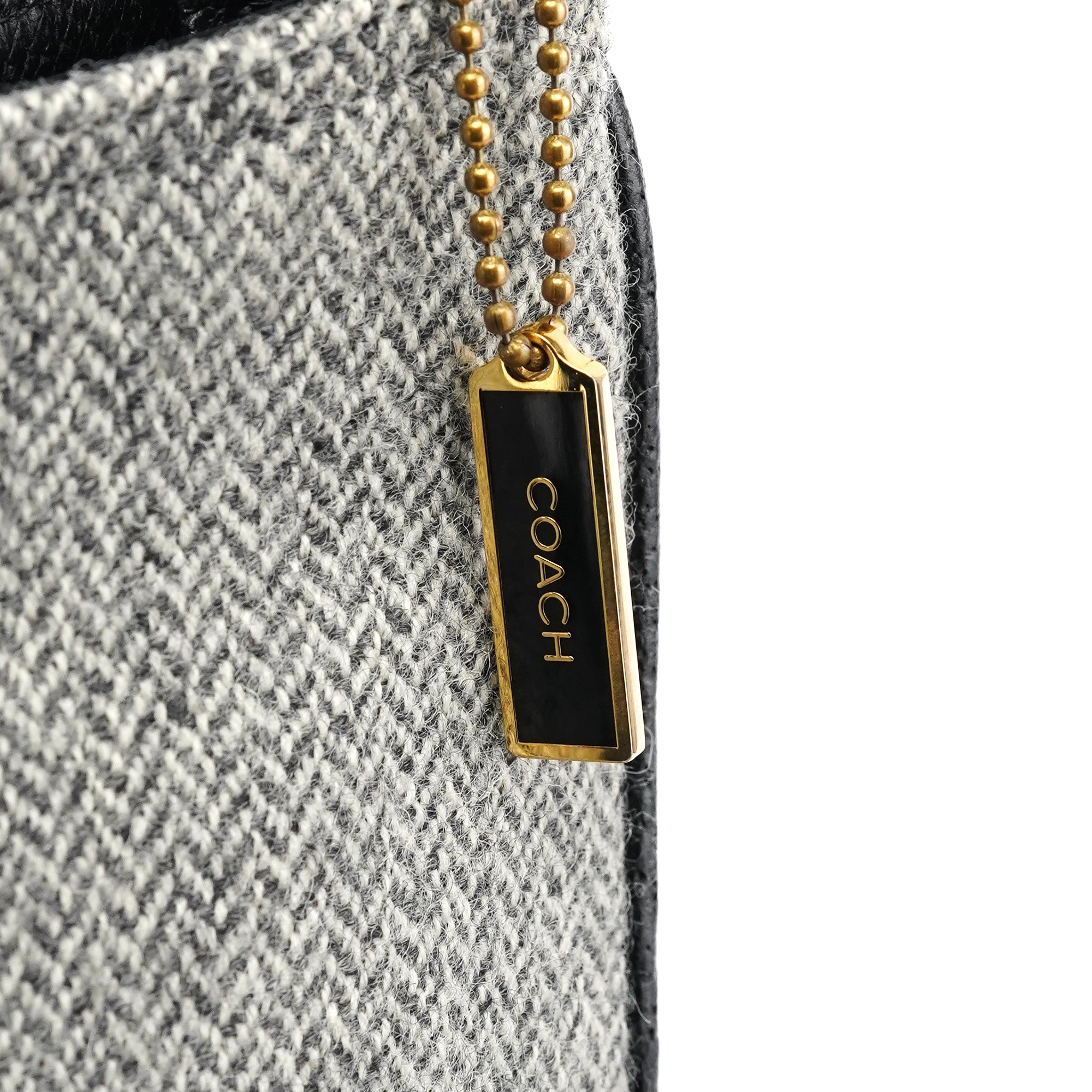 Grey Herringbone Wool Shoulder Bag