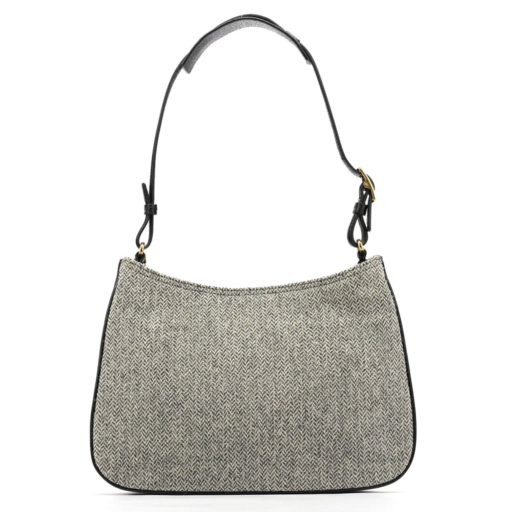 Grey Herringbone Wool Shoulder Bag