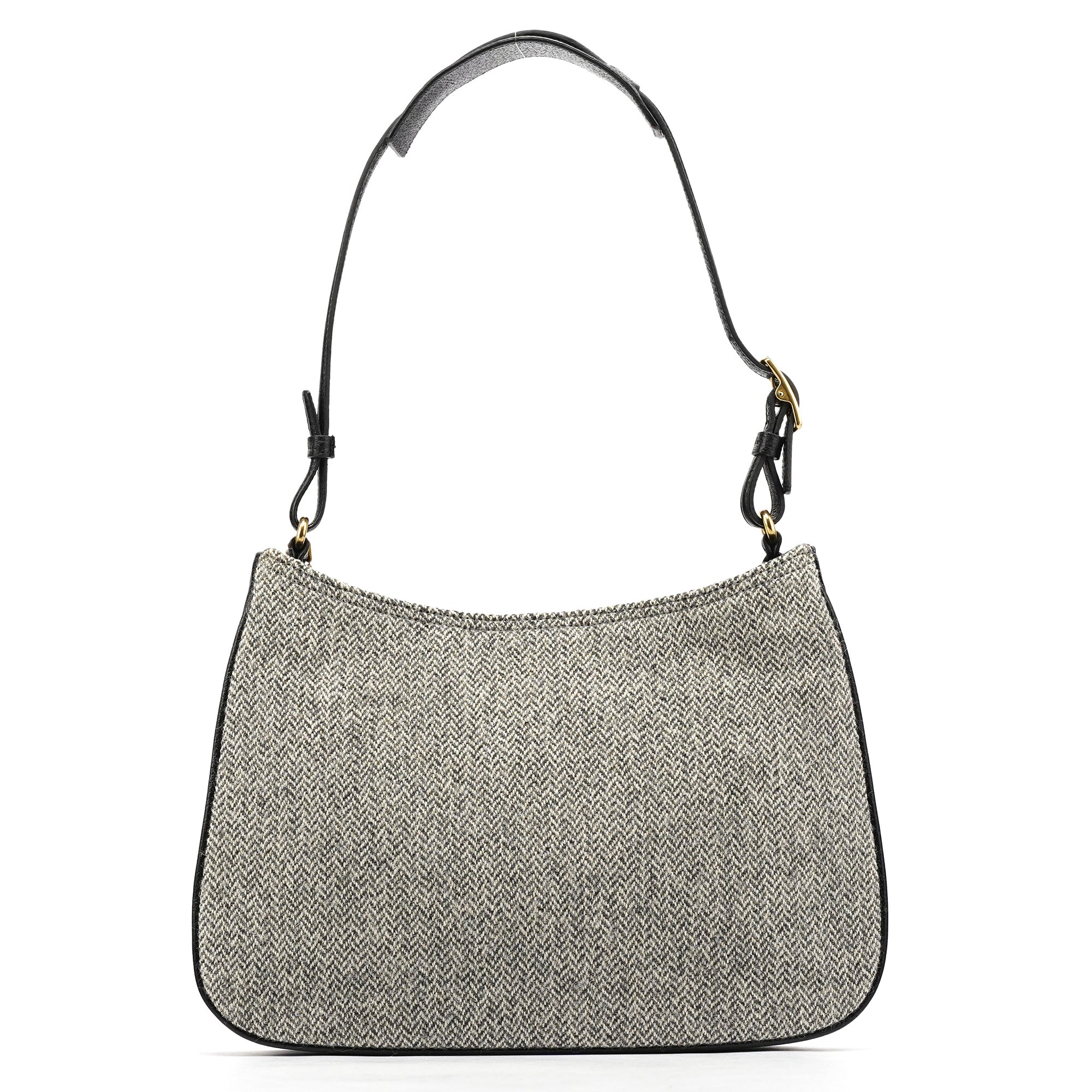 Grey Herringbone Wool Shoulder Bag