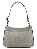 Grey Herringbone Wool Shoulder Bag