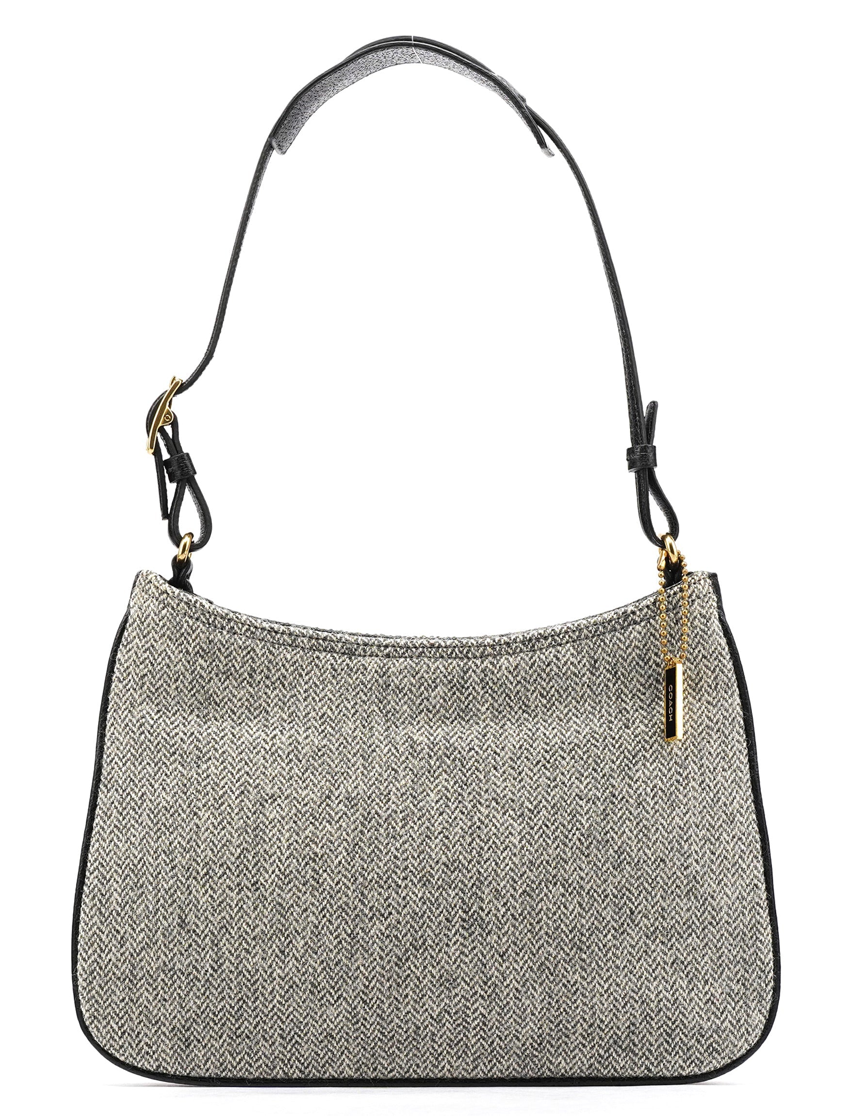 Grey Herringbone Wool Shoulder Bag