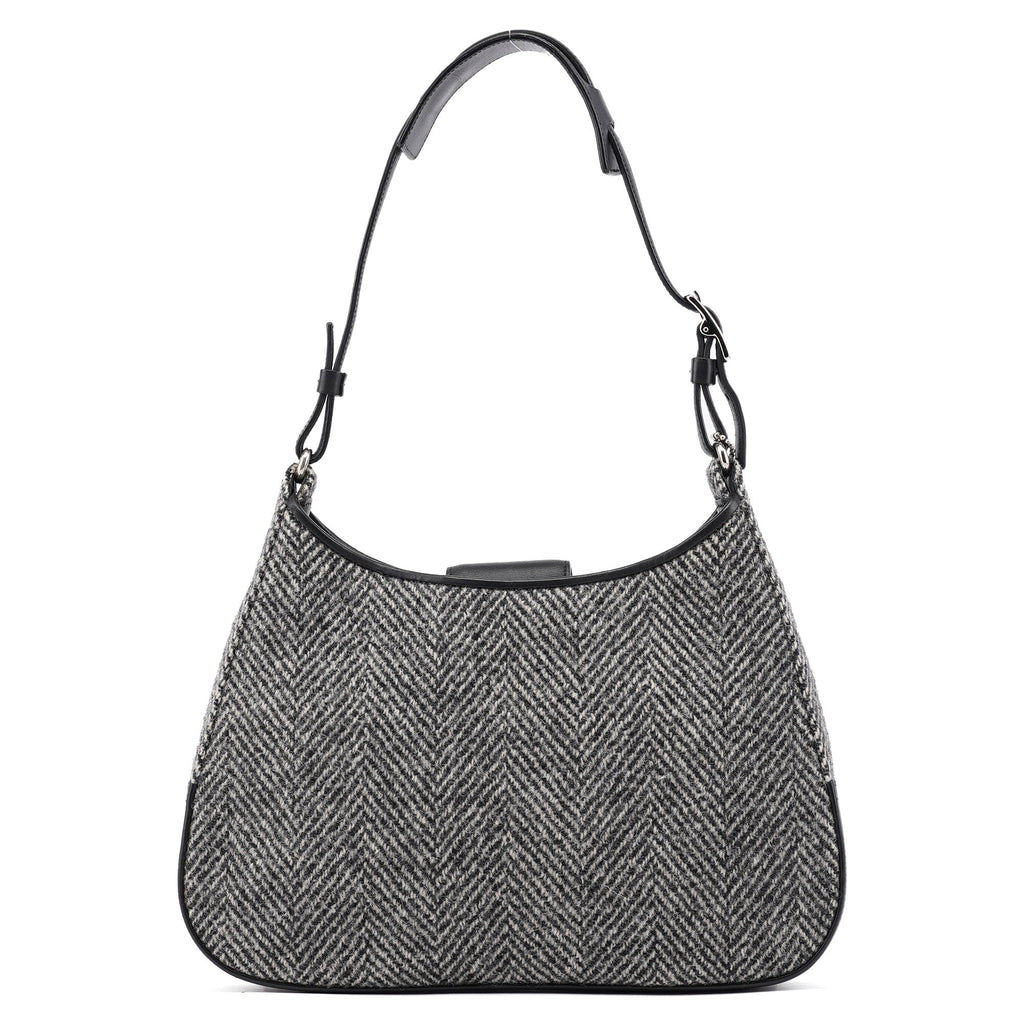Grey Wool Hobo Shoulder Bag