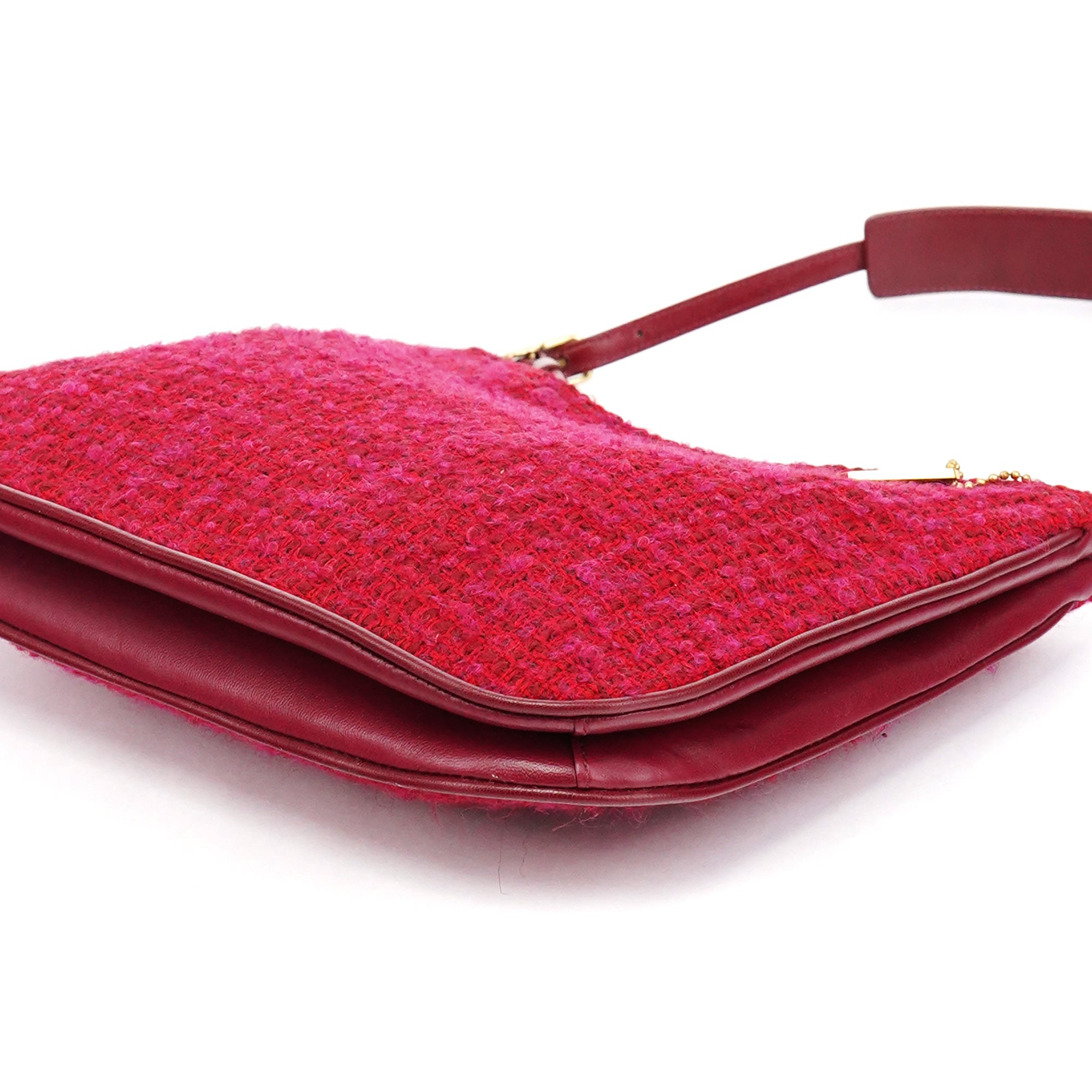 Pink Tweed Leather Shoulder Bag