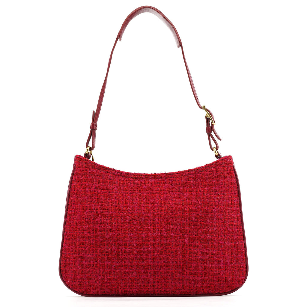 Pink Tweed Leather Shoulder Bag